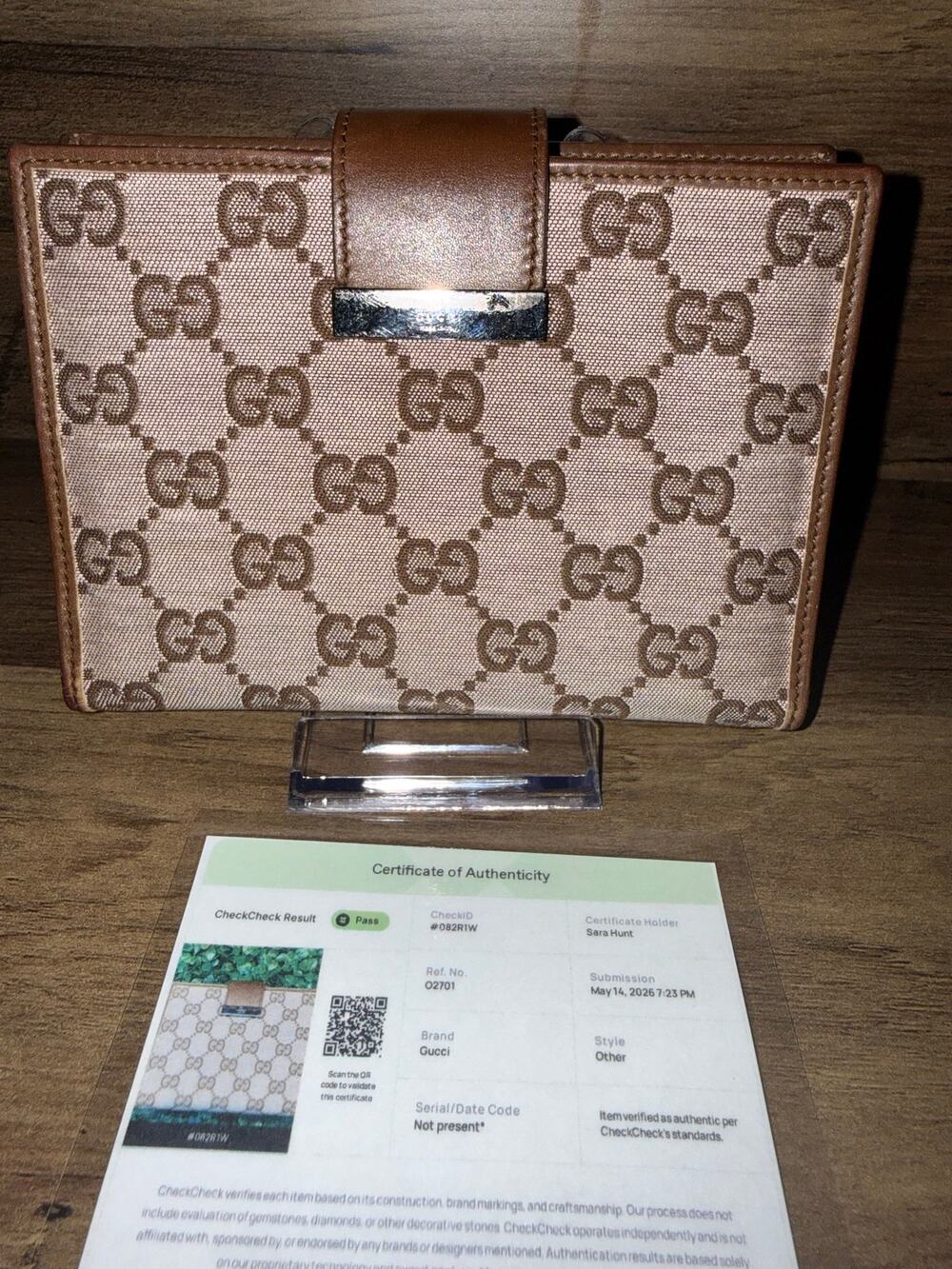 Gucci GG Canvas Leather 6 Ring Agenda Planner Organizer Vintage Brown Italy⁠